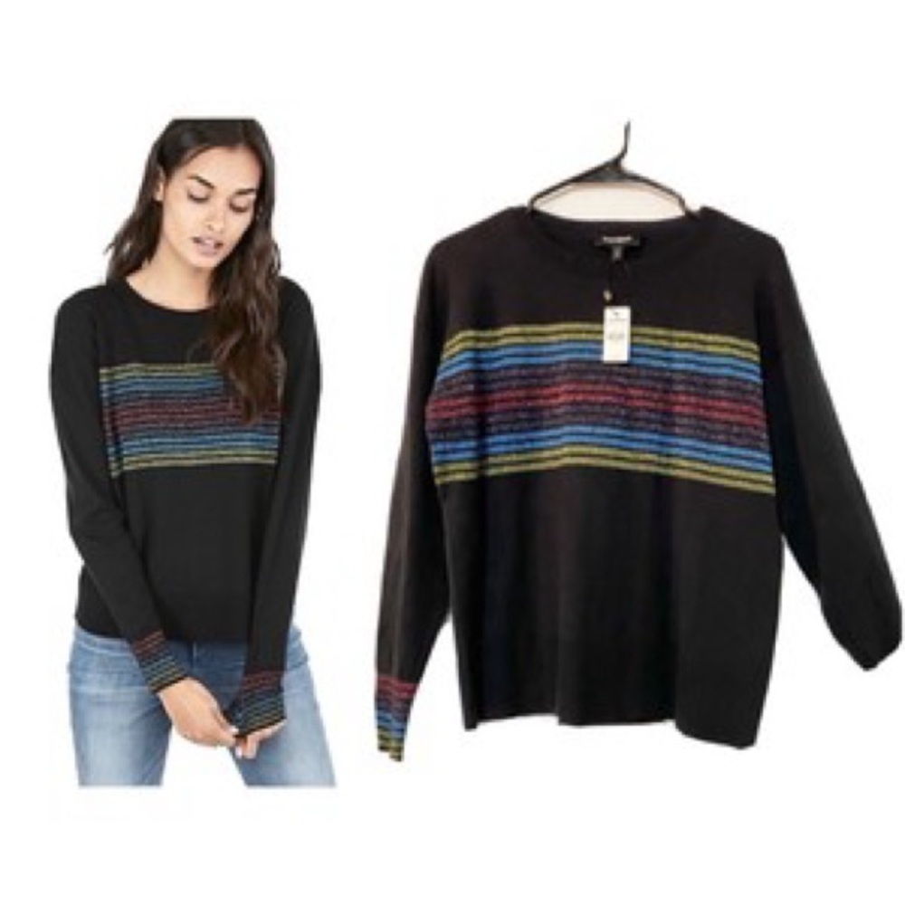 Express Black Knit Sweater with Sparkly Stripes, size L